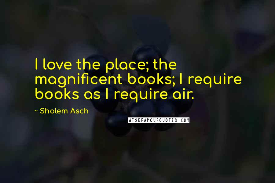 Sholem Asch Quotes: I love the place; the magnificent books; I require books as I require air.