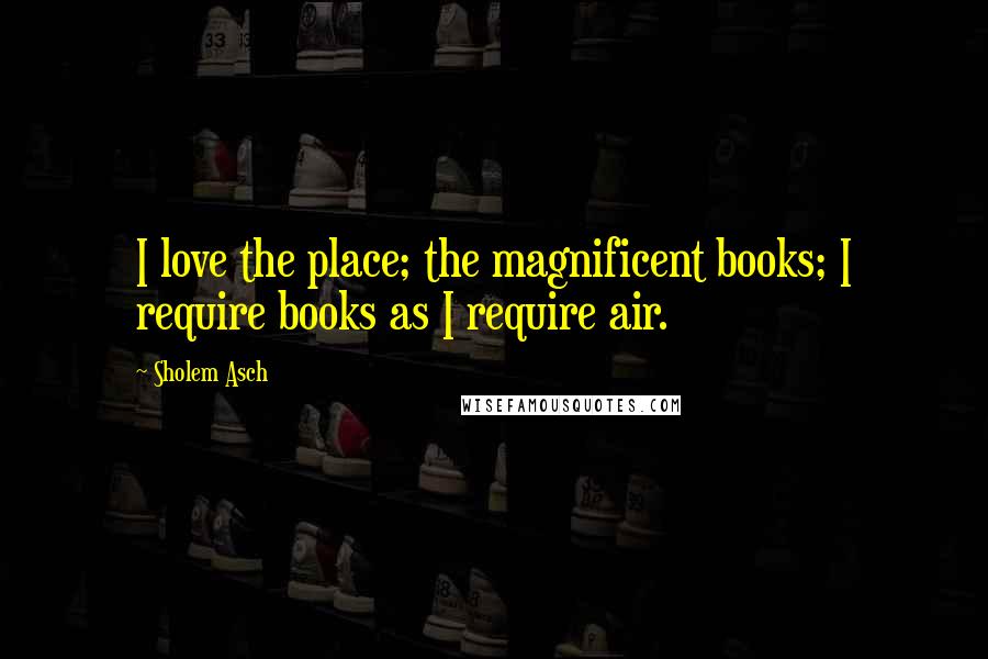Sholem Asch Quotes: I love the place; the magnificent books; I require books as I require air.