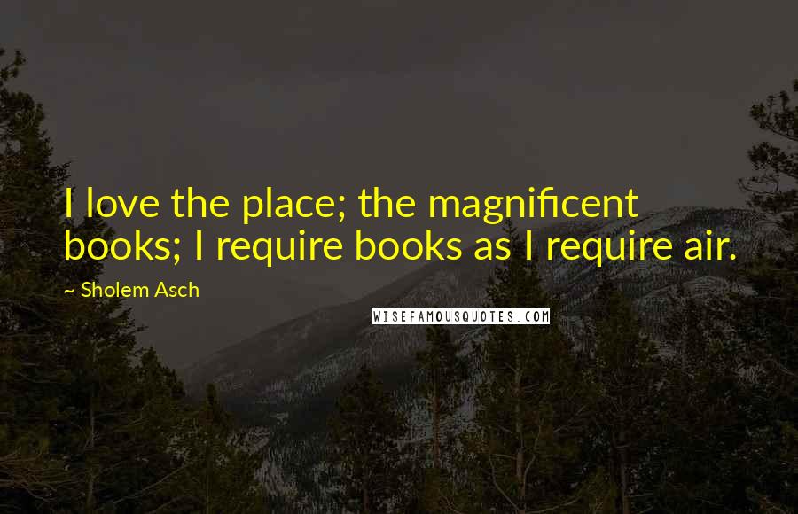 Sholem Asch Quotes: I love the place; the magnificent books; I require books as I require air.
