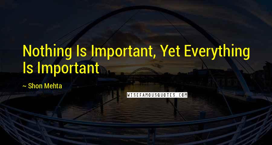 Shon Mehta Quotes: Nothing Is Important, Yet Everything Is Important