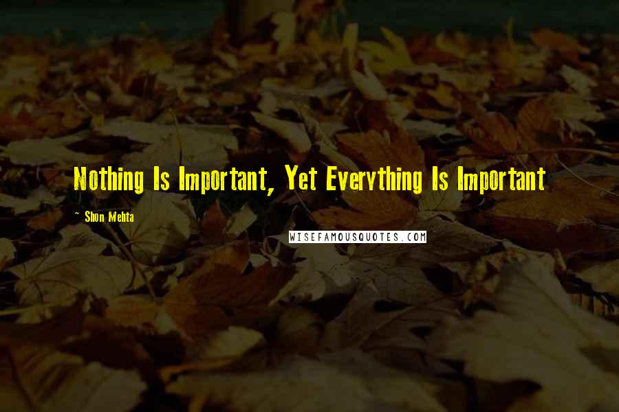 Shon Mehta Quotes: Nothing Is Important, Yet Everything Is Important