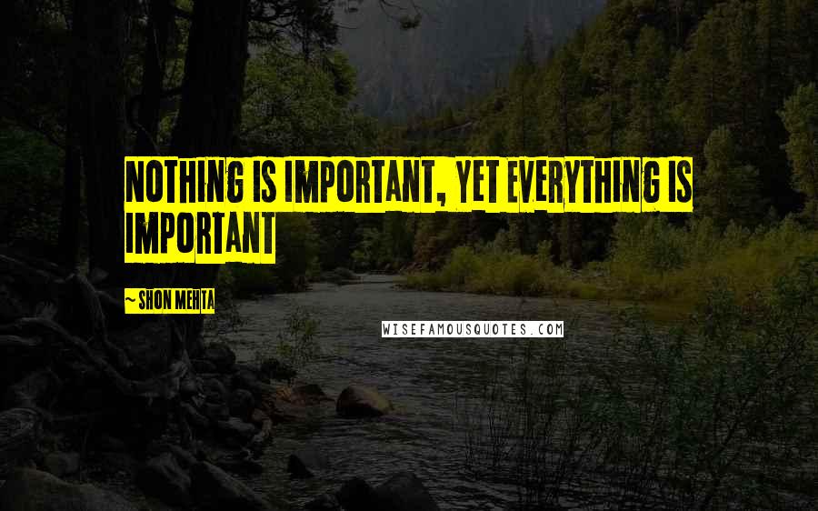 Shon Mehta Quotes: Nothing Is Important, Yet Everything Is Important