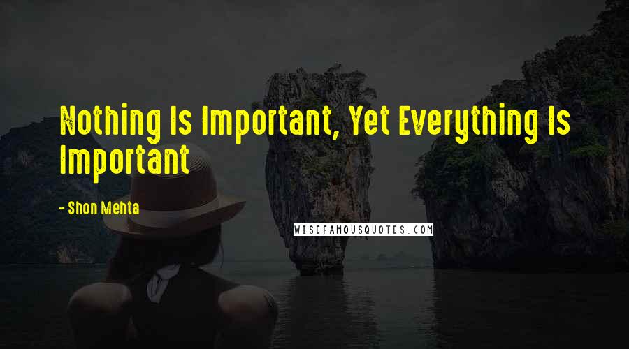 Shon Mehta Quotes: Nothing Is Important, Yet Everything Is Important