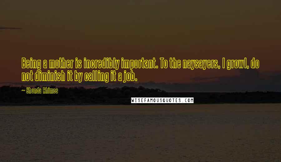 Shonda Rhimes Quotes: Being a mother is incredibly important. To the naysayers, I growl, do not diminish it by calling it a job.