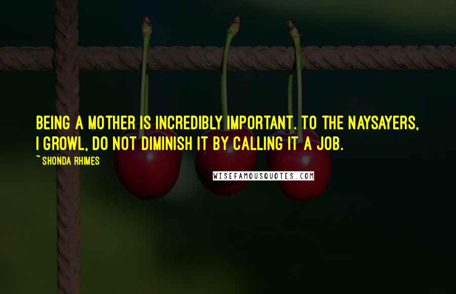 Shonda Rhimes Quotes: Being a mother is incredibly important. To the naysayers, I growl, do not diminish it by calling it a job.