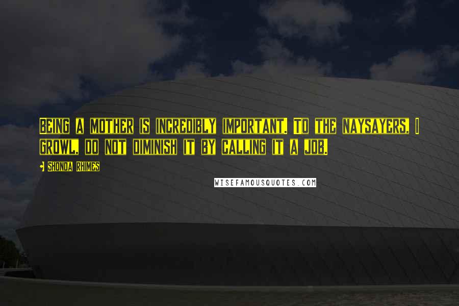 Shonda Rhimes Quotes: Being a mother is incredibly important. To the naysayers, I growl, do not diminish it by calling it a job.