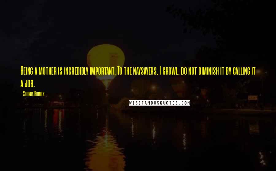 Shonda Rhimes Quotes: Being a mother is incredibly important. To the naysayers, I growl, do not diminish it by calling it a job.