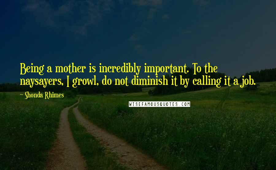 Shonda Rhimes Quotes: Being a mother is incredibly important. To the naysayers, I growl, do not diminish it by calling it a job.