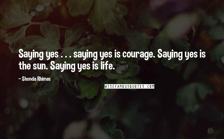 Shonda Rhimes Quotes: Saying yes . . . saying yes is courage. Saying yes is the sun. Saying yes is life.