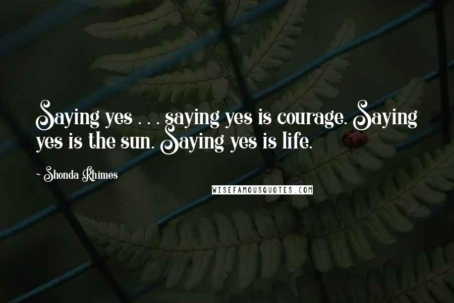 Shonda Rhimes Quotes: Saying yes . . . saying yes is courage. Saying yes is the sun. Saying yes is life.