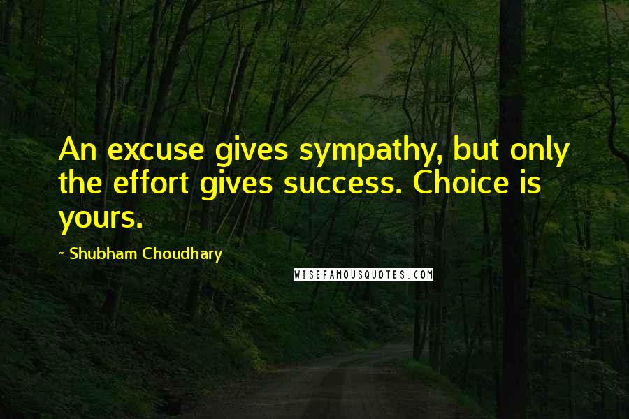 Shubham Choudhary Quotes: An excuse gives sympathy, but only the effort gives success. Choice is yours.