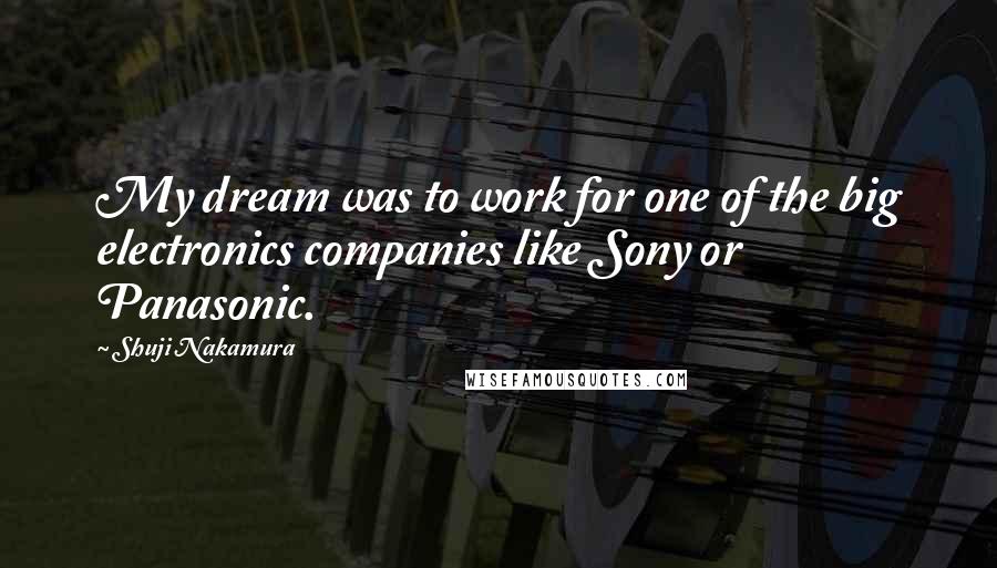 Shuji Nakamura Quotes: My dream was to work for one of the big electronics companies like Sony or Panasonic.