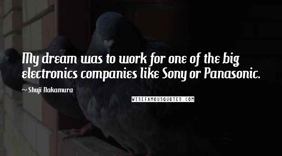 Shuji Nakamura Quotes: My dream was to work for one of the big electronics companies like Sony or Panasonic.