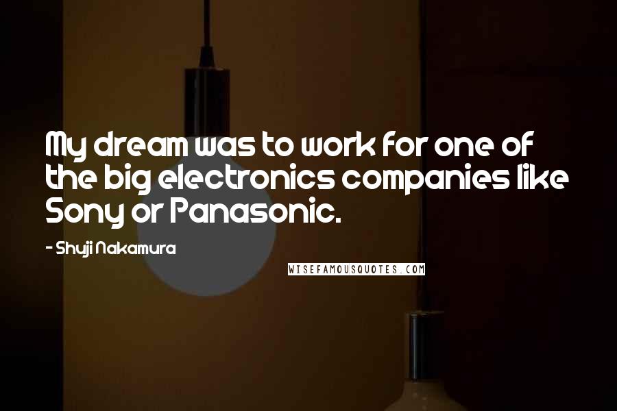 Shuji Nakamura Quotes: My dream was to work for one of the big electronics companies like Sony or Panasonic.