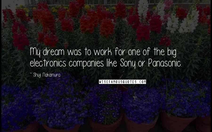 Shuji Nakamura Quotes: My dream was to work for one of the big electronics companies like Sony or Panasonic.