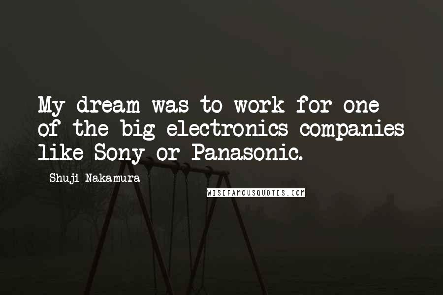 Shuji Nakamura Quotes: My dream was to work for one of the big electronics companies like Sony or Panasonic.