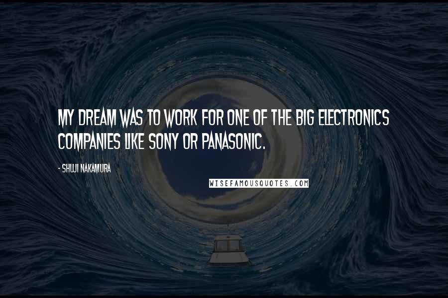 Shuji Nakamura Quotes: My dream was to work for one of the big electronics companies like Sony or Panasonic.