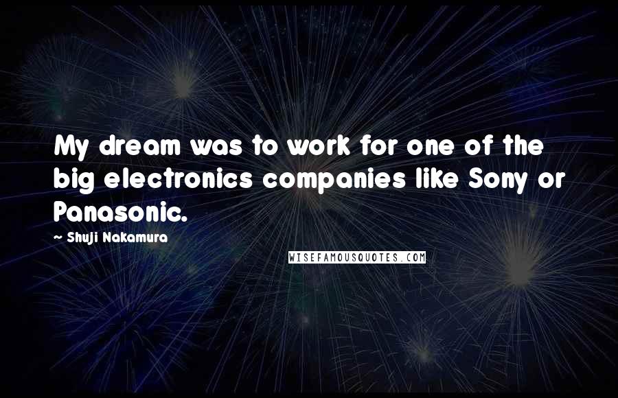 Shuji Nakamura Quotes: My dream was to work for one of the big electronics companies like Sony or Panasonic.