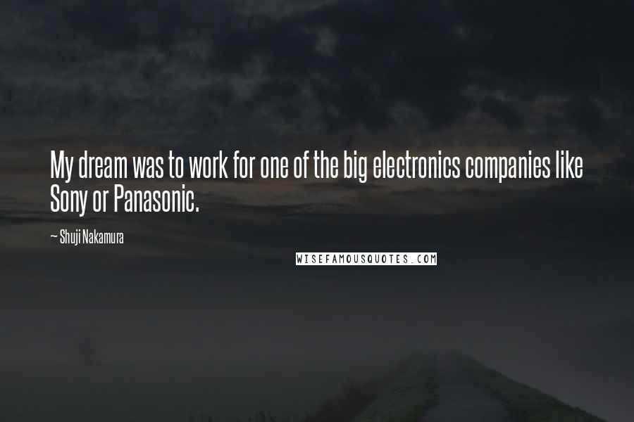 Shuji Nakamura Quotes: My dream was to work for one of the big electronics companies like Sony or Panasonic.