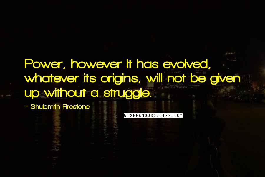 Shulamith Firestone Quotes: Power, however it has evolved, whatever its origins, will not be given up without a struggle.