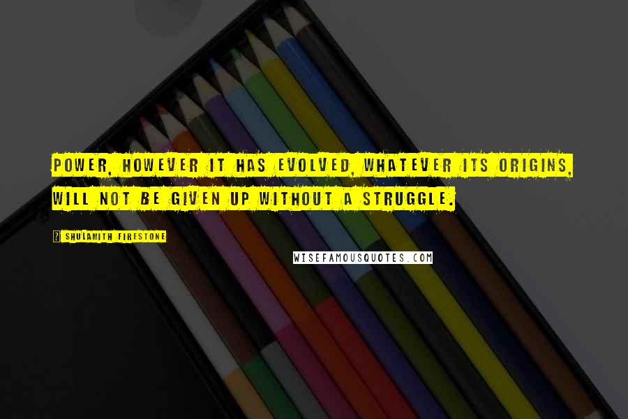 Shulamith Firestone Quotes: Power, however it has evolved, whatever its origins, will not be given up without a struggle.