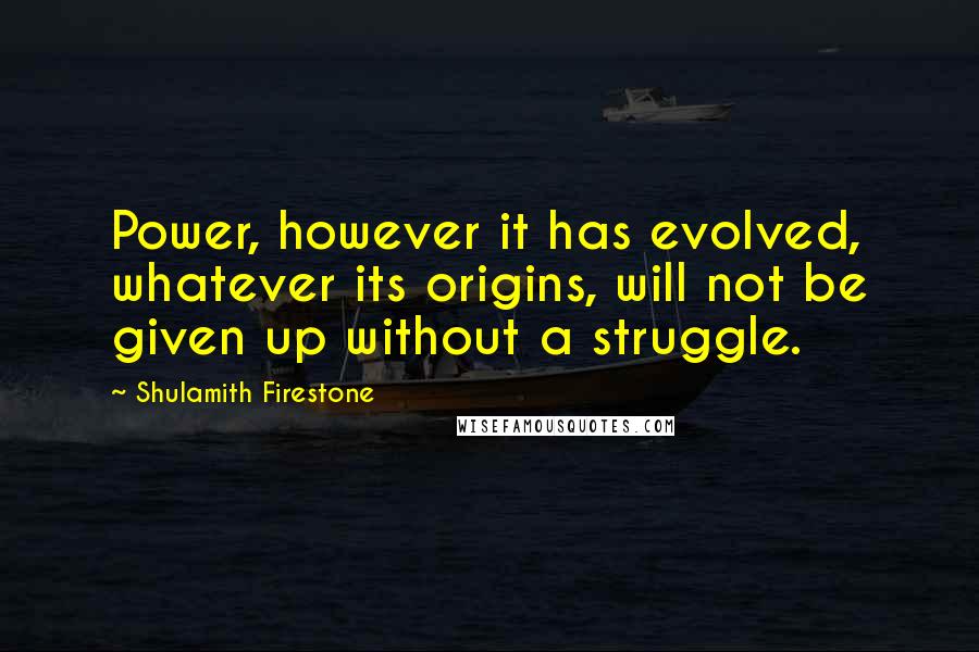 Shulamith Firestone Quotes: Power, however it has evolved, whatever its origins, will not be given up without a struggle.