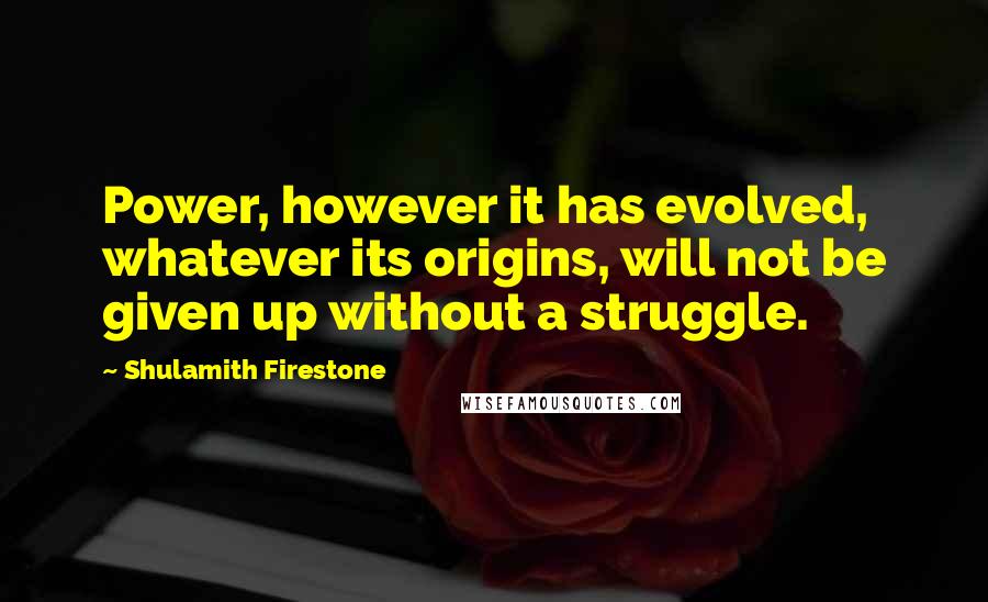 Shulamith Firestone Quotes: Power, however it has evolved, whatever its origins, will not be given up without a struggle.