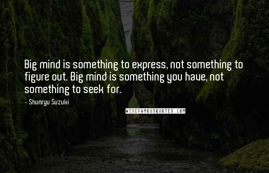 Shunryu Suzuki Quotes: Big mind is something to express, not something to figure out. Big mind is something you have, not something to seek for.