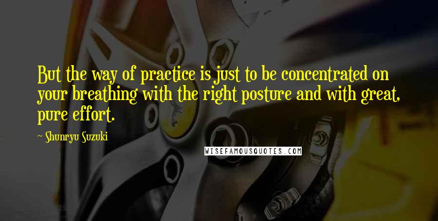 Shunryu Suzuki Quotes: But the way of practice is just to be concentrated on your breathing with the right posture and with great, pure effort.