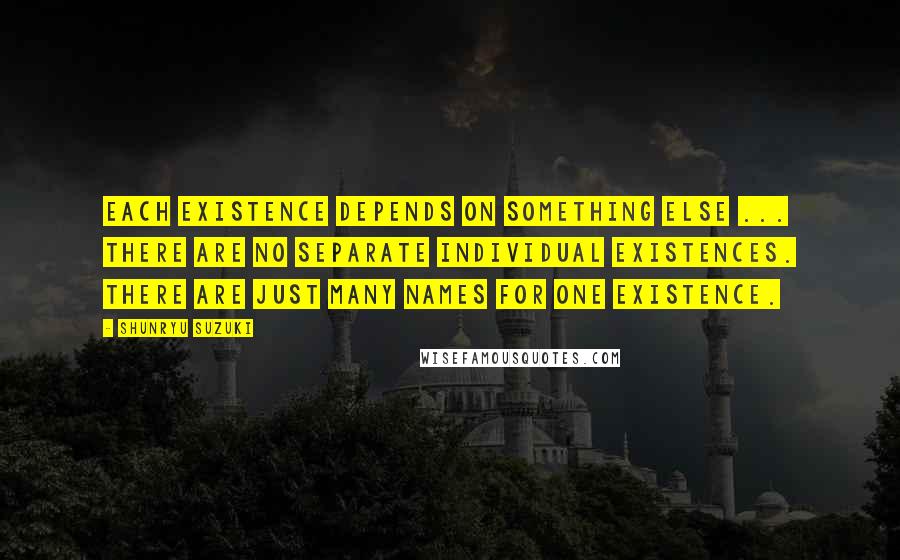 Shunryu Suzuki Quotes: Each existence depends on something else ... there are no separate individual existences. There are just many names for one existence.