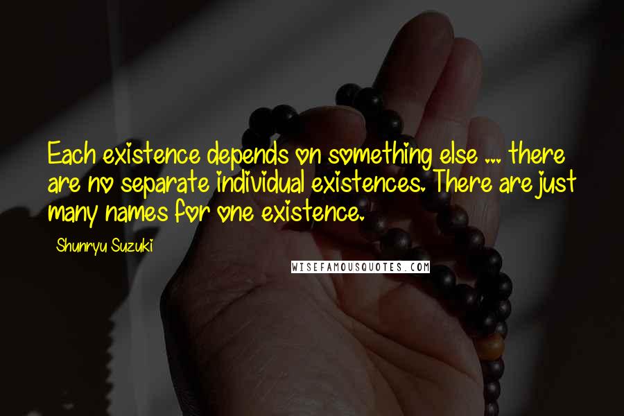Shunryu Suzuki Quotes: Each existence depends on something else ... there are no separate individual existences. There are just many names for one existence.