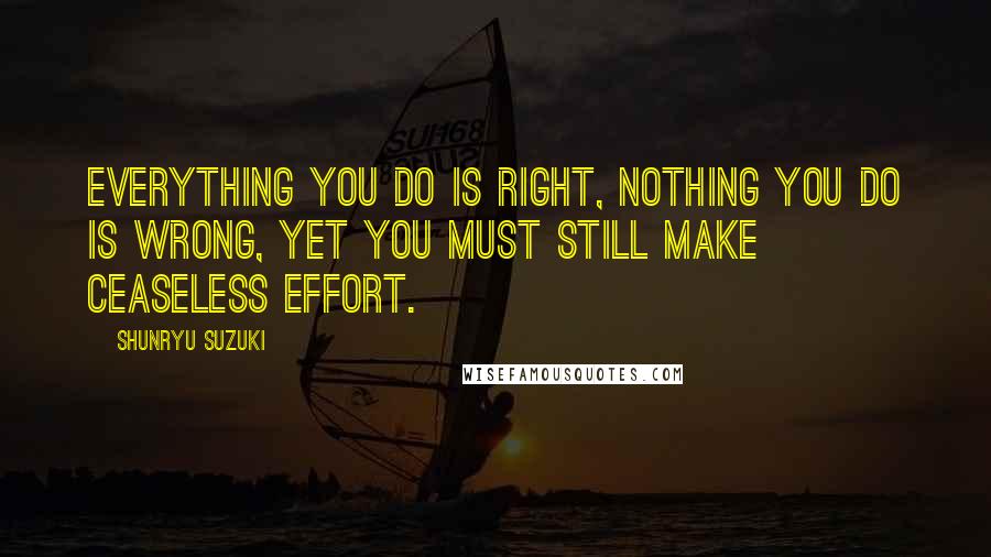 Shunryu Suzuki Quotes: Everything you do is right, nothing you do is wrong, yet you must still make ceaseless effort.