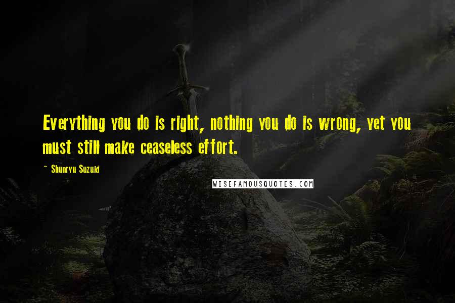 Shunryu Suzuki Quotes: Everything you do is right, nothing you do is wrong, yet you must still make ceaseless effort.