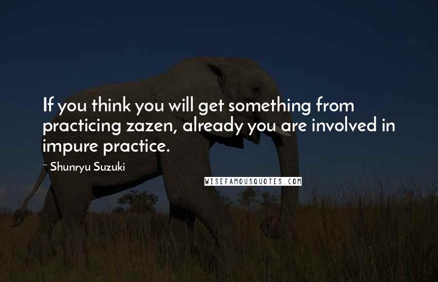 Shunryu Suzuki Quotes: If you think you will get something from practicing zazen, already you are involved in impure practice.