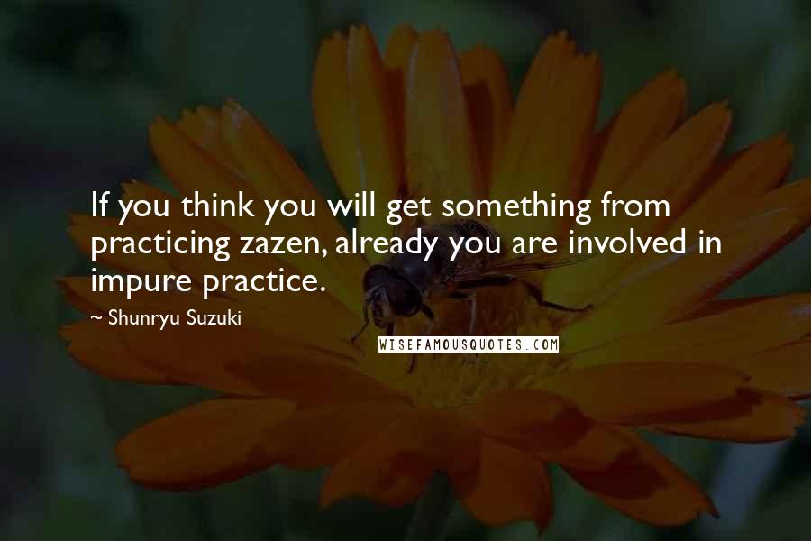 Shunryu Suzuki Quotes: If you think you will get something from practicing zazen, already you are involved in impure practice.