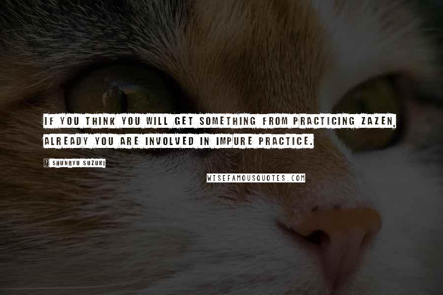 Shunryu Suzuki Quotes: If you think you will get something from practicing zazen, already you are involved in impure practice.