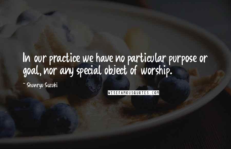 Shunryu Suzuki Quotes: In our practice we have no particular purpose or goal, nor any special object of worship.