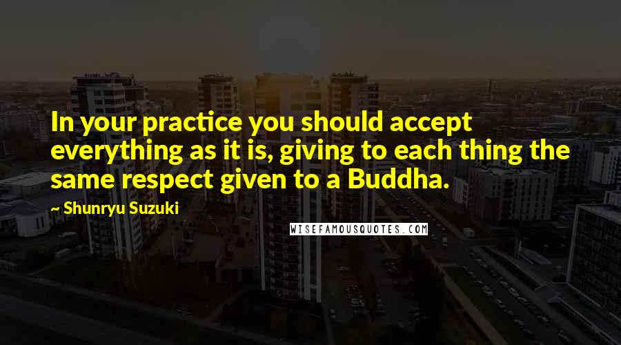 Shunryu Suzuki Quotes: In your practice you should accept everything as it is, giving to each thing the same respect given to a Buddha.