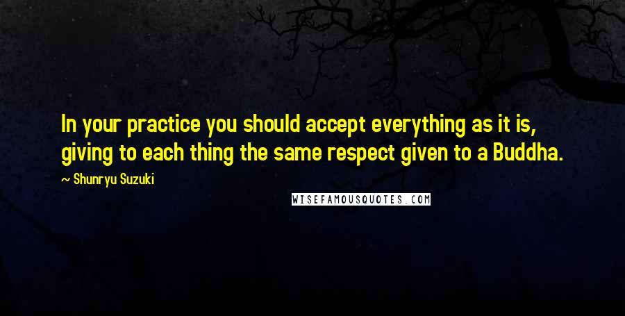 Shunryu Suzuki Quotes: In your practice you should accept everything as it is, giving to each thing the same respect given to a Buddha.