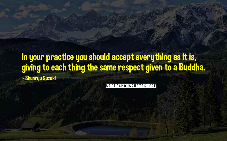 Shunryu Suzuki Quotes: In your practice you should accept everything as it is, giving to each thing the same respect given to a Buddha.