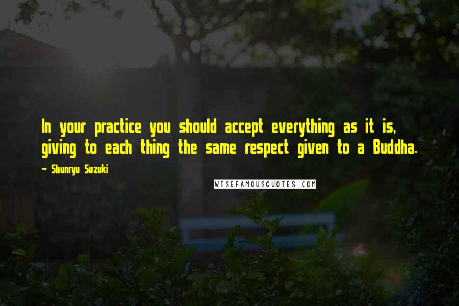 Shunryu Suzuki Quotes: In your practice you should accept everything as it is, giving to each thing the same respect given to a Buddha.