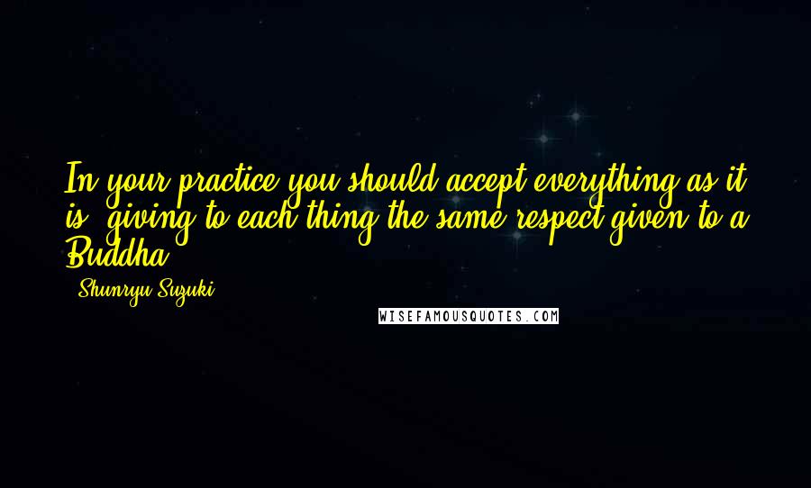 Shunryu Suzuki Quotes: In your practice you should accept everything as it is, giving to each thing the same respect given to a Buddha.