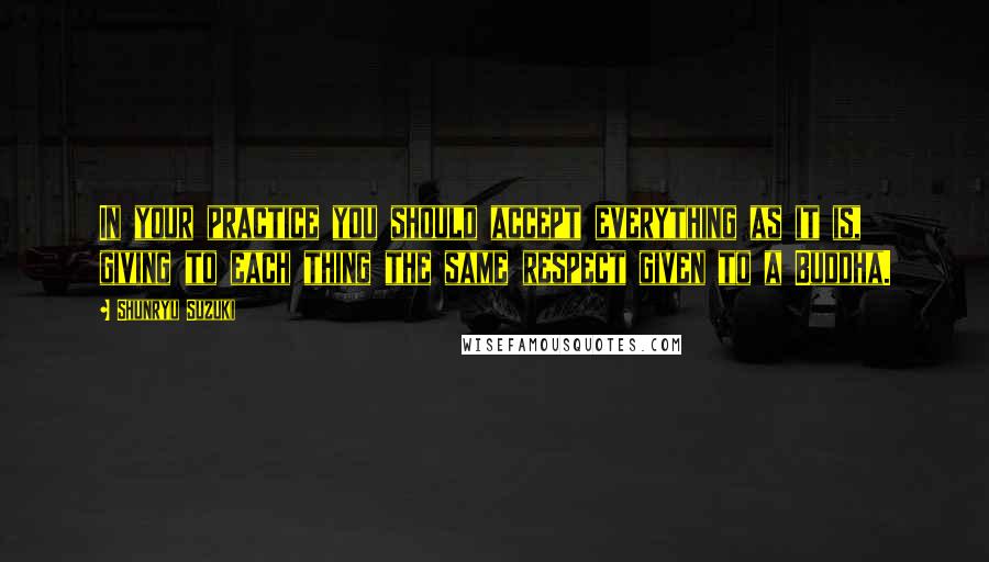 Shunryu Suzuki Quotes: In your practice you should accept everything as it is, giving to each thing the same respect given to a Buddha.