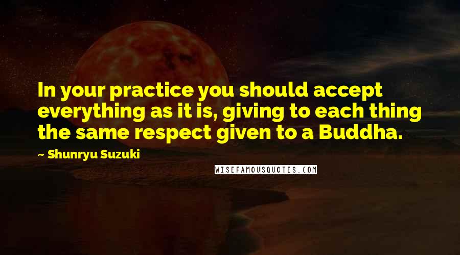 Shunryu Suzuki Quotes: In your practice you should accept everything as it is, giving to each thing the same respect given to a Buddha.