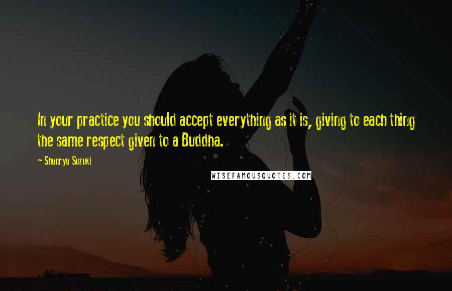 Shunryu Suzuki Quotes: In your practice you should accept everything as it is, giving to each thing the same respect given to a Buddha.