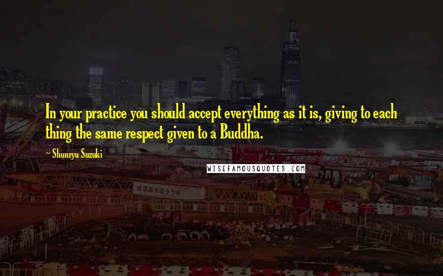 Shunryu Suzuki Quotes: In your practice you should accept everything as it is, giving to each thing the same respect given to a Buddha.