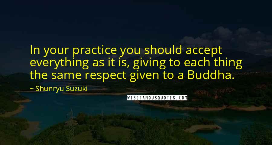 Shunryu Suzuki Quotes: In your practice you should accept everything as it is, giving to each thing the same respect given to a Buddha.