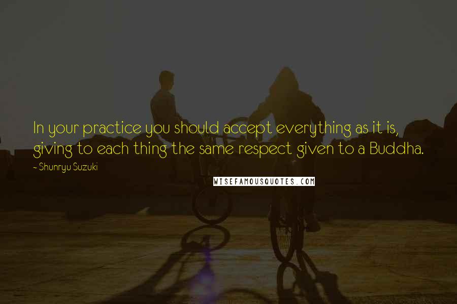 Shunryu Suzuki Quotes: In your practice you should accept everything as it is, giving to each thing the same respect given to a Buddha.