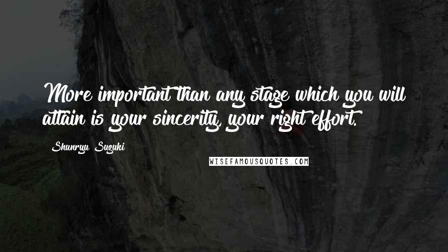 Shunryu Suzuki Quotes: More important than any stage which you will attain is your sincerity, your right effort.