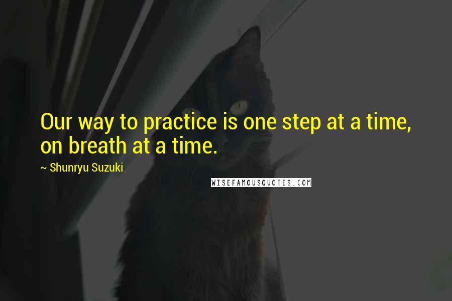 Shunryu Suzuki Quotes: Our way to practice is one step at a time, on breath at a time.